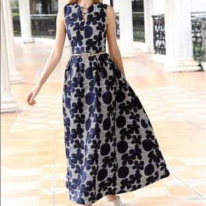 METISU BLUE SLEEVELESS FLORAL PRINTED MAXI DRESS